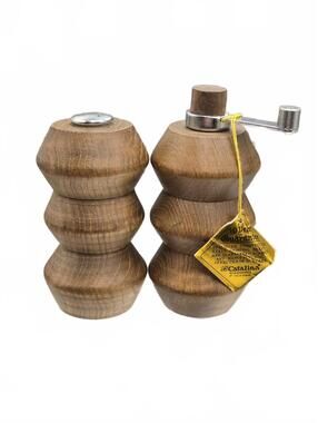 Unused Vtg MCM 4" Catalina Japan Wooden Salt Shaker & Pepper Mill Grinder
